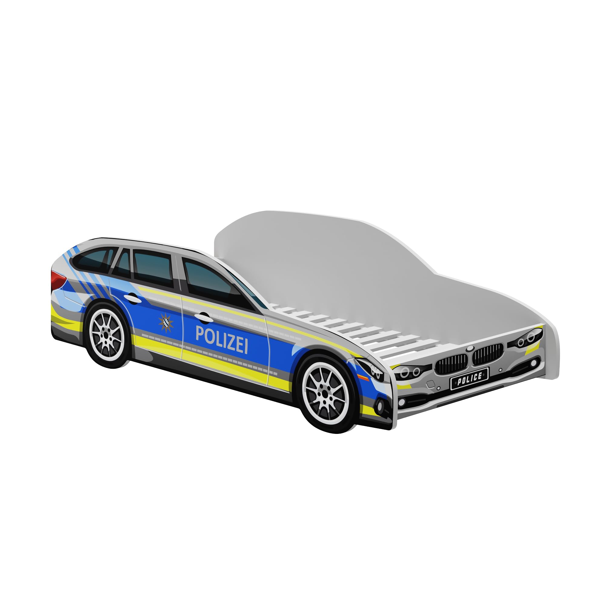Kids Collective Autobett Kinderbett Jugendbett 70x140 & 80x160 cm mit Rausfallschutz & Matratze | 80x160 cm Polizei Polizeiauto Polizist Kinder Spielbett