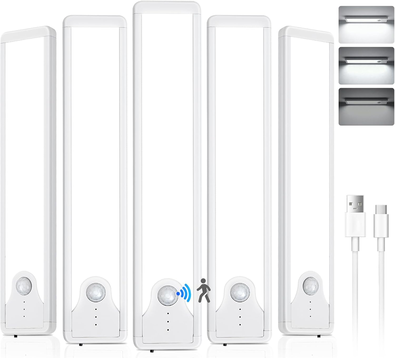 Pak Under Cabinet Lighting, 5 Pack 8 Inch 41 LED Motion Sensor Lights, Rechargeable Battery Operated Closet Light, Wireless Magnetic Dimmable 6500K Daylight White Under Counter Lights for Kitchen