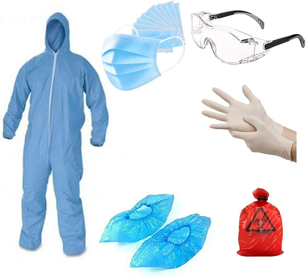 Sky-PPE Kit Disposable Non Woven |Full Body Cover,White 90 GSM Gown With HoodCap Alse Set Kit Pack 1 Kit Set