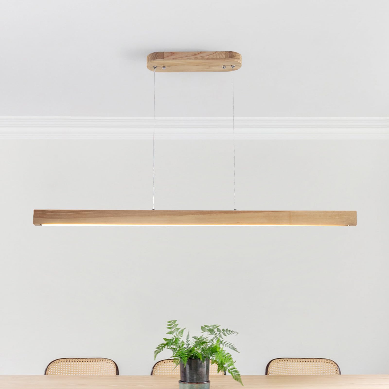 Naturalna liniowa lampa wisząca 100 cm drewno Led oświetlenie liniowe Ściemnialne żyrandole do jadalni z pilotem Żyrandol liniowy