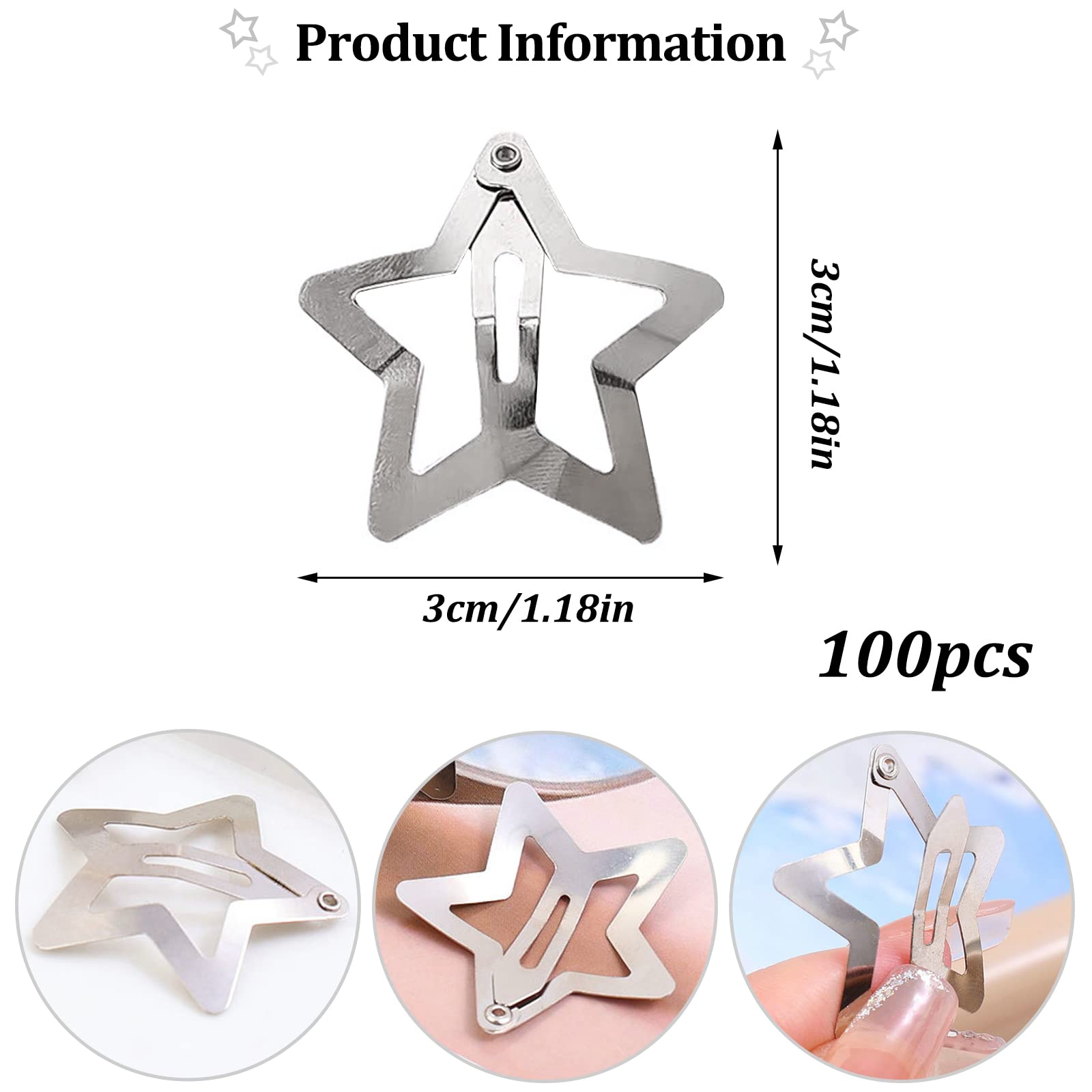 Fermaglio Per Capelli A Stella Argento Metallico Clip Lucido Nuovo Con Etichette