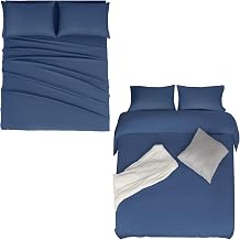 Mejoroom 4PC Queen Size Sheet Set + 3PC Queen Duvet Cover Set Queen, Navy