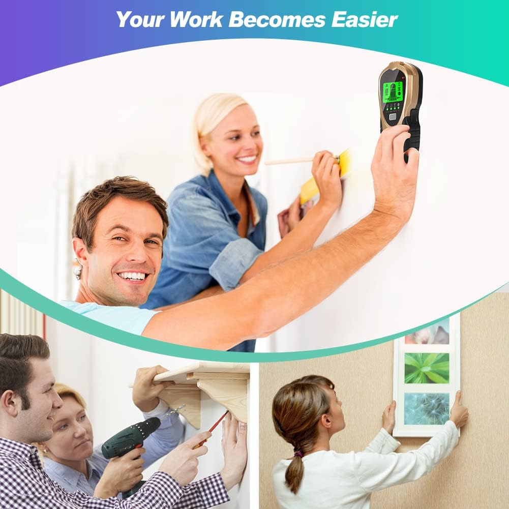Stud Finder Wall Scanner with Center-Find Technology | Large Digital LCD Display | 5 Signal Lights | Sound Warning | 5 in 1 Wall Beam Finder Sensor Detects Metal Wood Joist or Beam & Live AC Wires