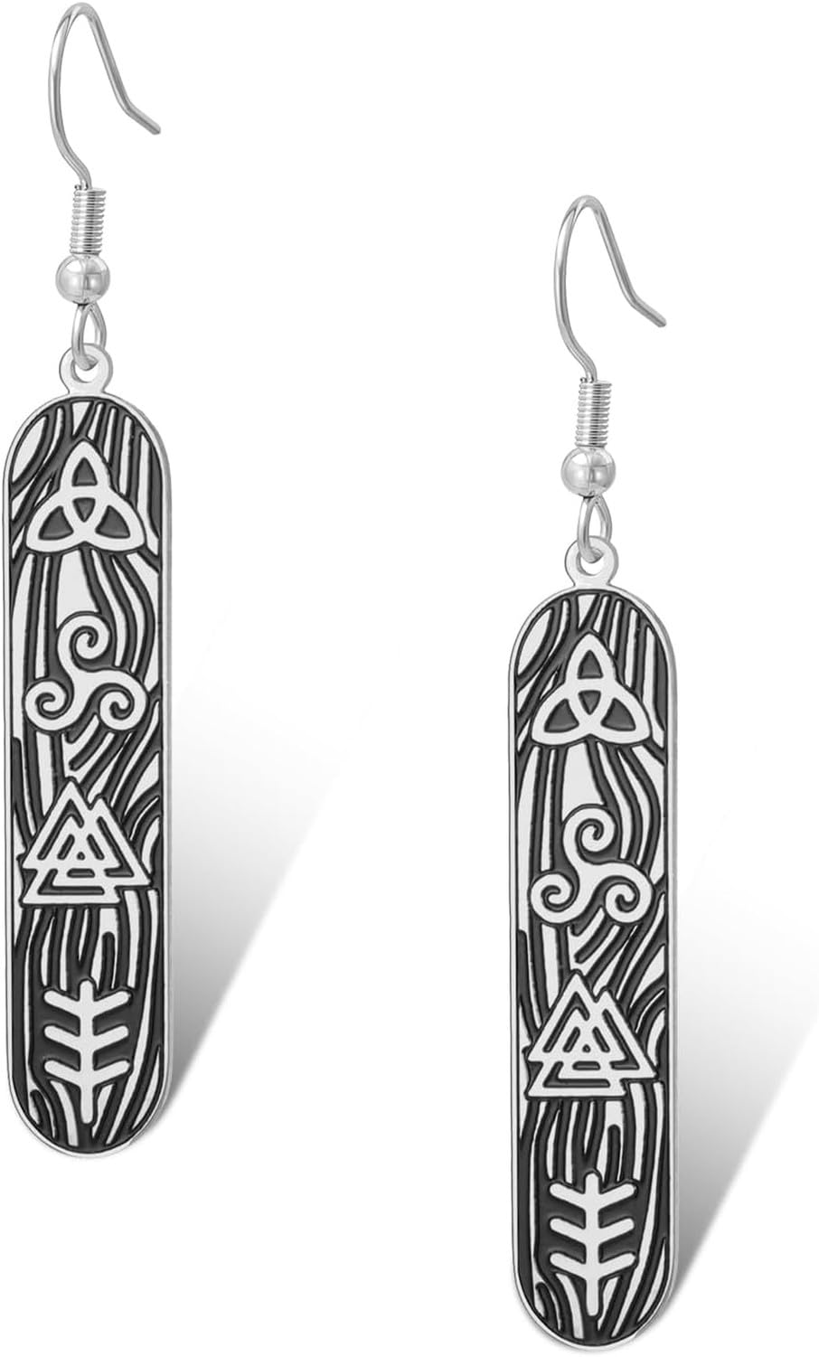 Wuufake Viking Norse Rune Stainless Steel Double-sided Earrings Mythology Amulet Jewellery Gift for Women, Silver