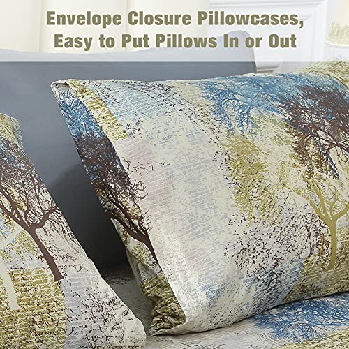 Image of JSD Rustic Tree Pattern Print King Sheet Set Extra Deep Pocket | 4 Piece Soft Botanical Microfiber Sheets, OEKO-TEX Certified, Easy Care