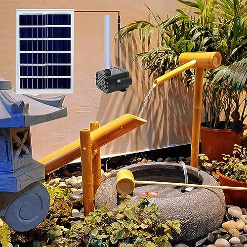 HGIYA Solar Zen Garden Water Fountain,Traditional Rocking Water Fountain,Bamboo Water Fountain with Pump,Fountain with Bamboo Rafts and Bamboo Spoons,for Indoor Outdoor Home Office