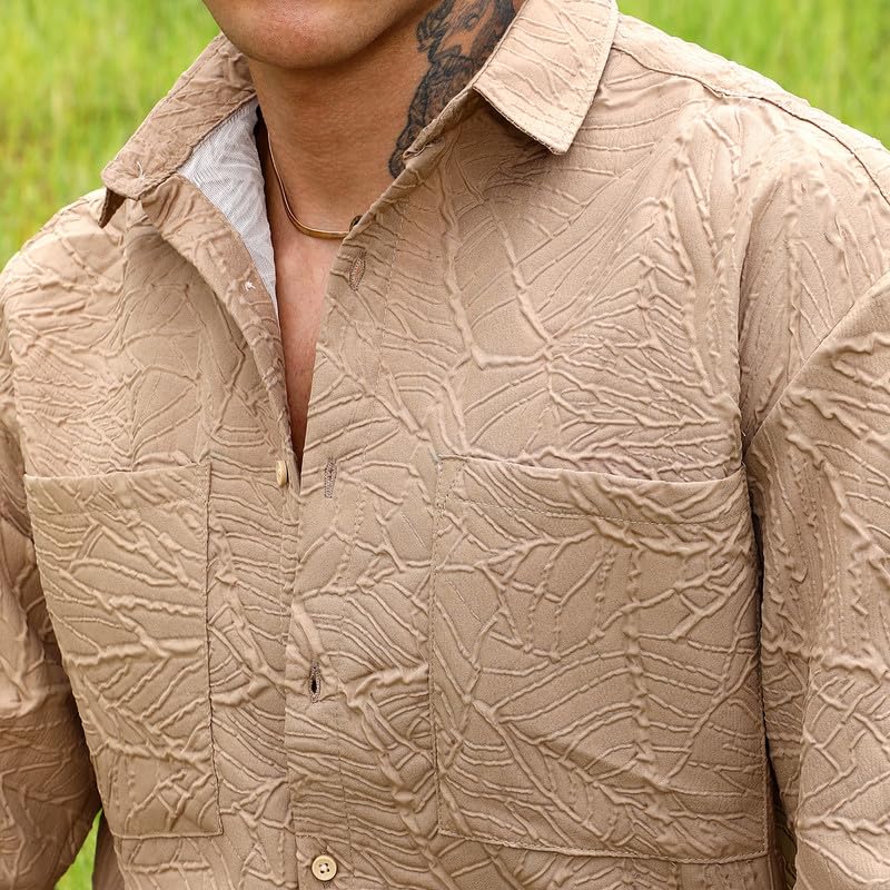 Image of CAHOOT Men's Multitrack Striped Oversized Shirt for Casual Wear | Spread Collar | Long Sleeve | Button Closure | Oversized Shirt Crafted with Comfort Fit for Everyday Wear