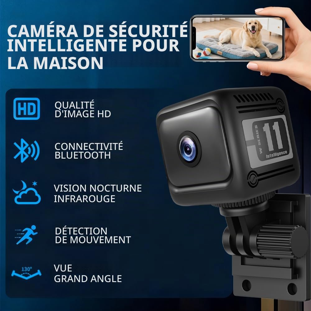 Mini caméra espion cachée 4K HD Bluetooth et WiFi sans fil pour intérieur et extérieur avec vision nocturne, détection de mouvement, enregistrement à distance, grand angle de 130°, contrôle par