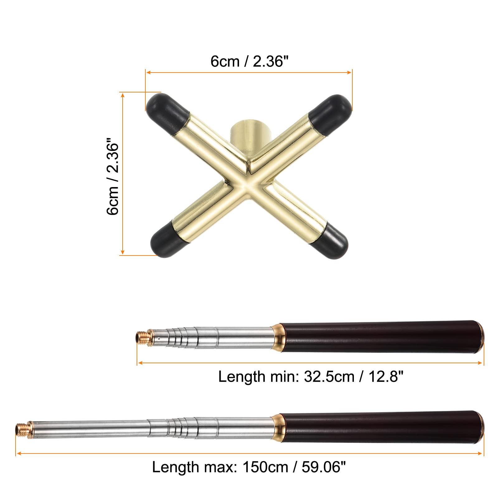 PATIKIL Rétractable Billards Queue Bâton Pont, Bois Billard Queue Accessoire avec Amovible Croix Laiton Pont Tête pour Billard Table Concours, Doré