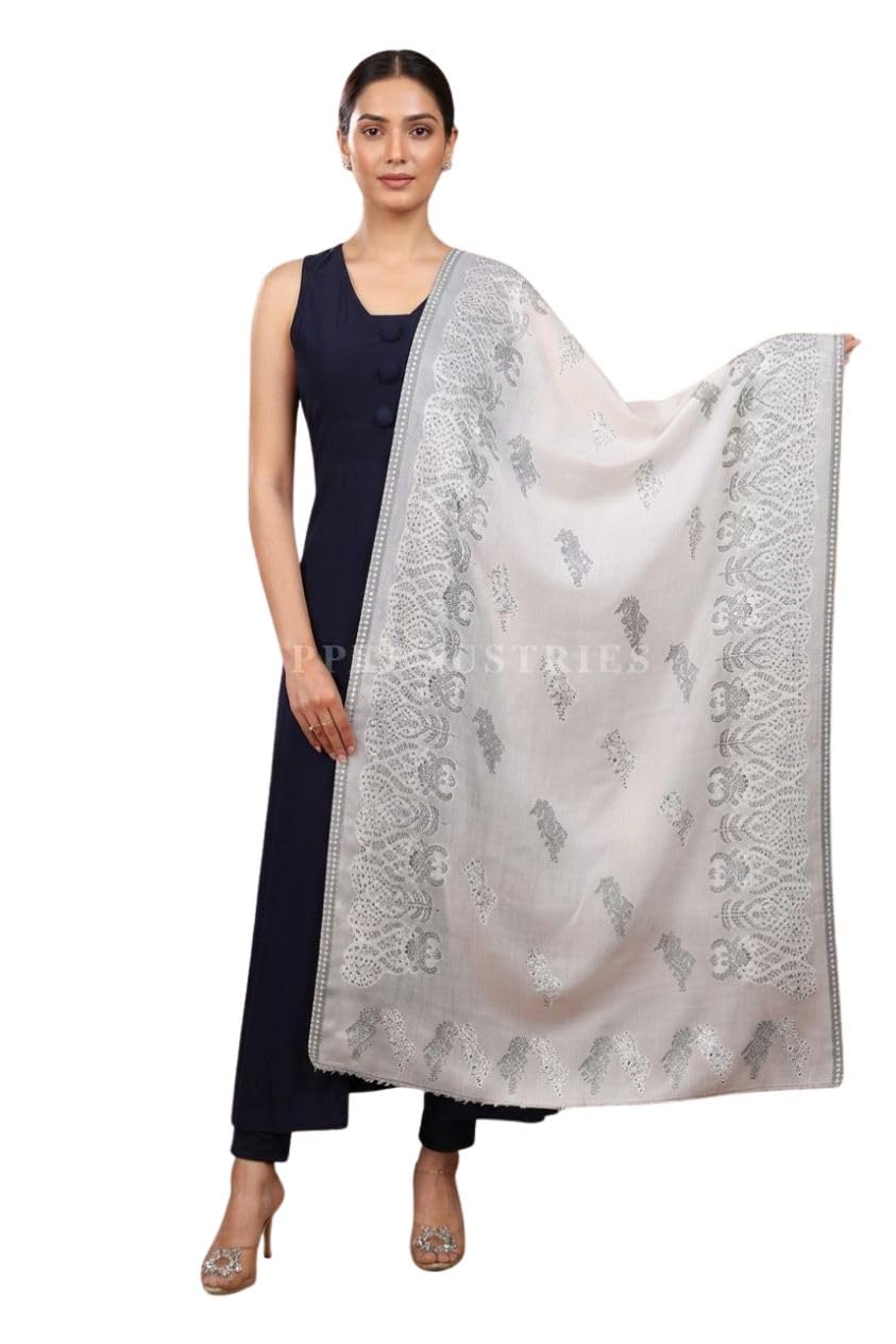 Women's Premium Wool Floral Paisley Woven Winter Shawl with Elegant Border-image-4