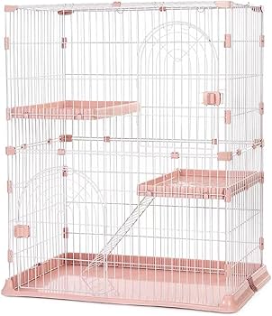 新品　キャットケージ　キャスター付き　ケージ　ホワイト　ピンク 楽天市場】Lサイズ 2段 猫 キャットケージ キャスター付 ペット ゲージ