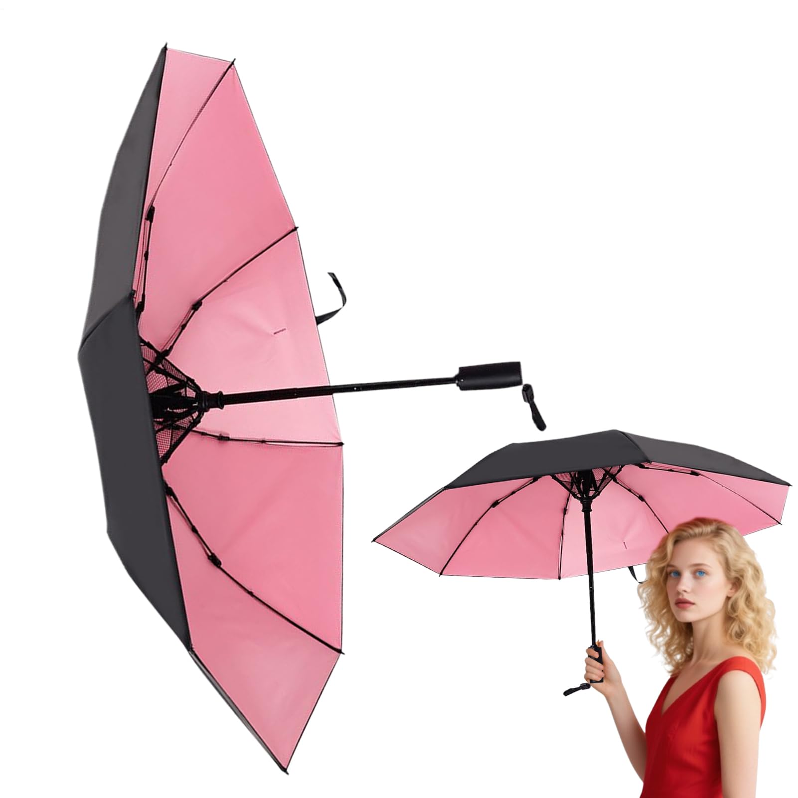 Paraguas con ventilador – Sombrilla refrigerante con ventilador – Funda de lluvia portátil Accesorios de viaje para adultos niños Verano Golf Picnic al aire libre Deportes Camping