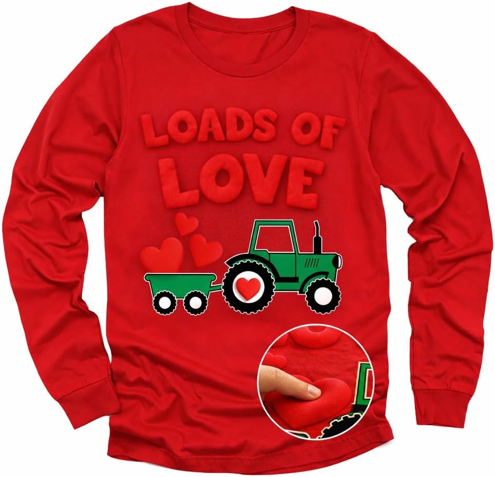 Tstars Kids Tractor and Digger Poppin Valentine's Day Shirt - Funny Heart Dab Long Sleeve Tee for Toddlers Boys and Girls