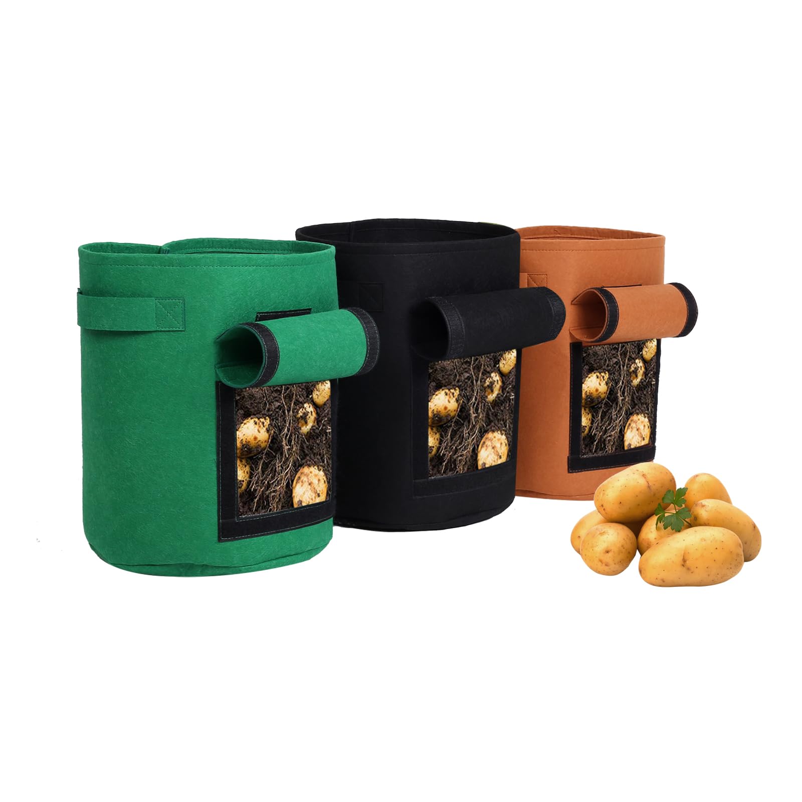 10 Gallonen Pflanzsäcke 5er Pack Grün, Atmungsaktive Vliesstoff Grow Bags Mit Griffen, Wiederverwendbare Pflanztaschen Für Gemüse Blumen Kräuter Und Colorful 7 Gallon