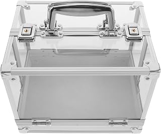 Garneck Acrylic CD Box with Lid and Handles, 100+ Disc Organizer | Multilayer Slots, Metal Label Slot, Soft Close Structure, for Records and Media Cases