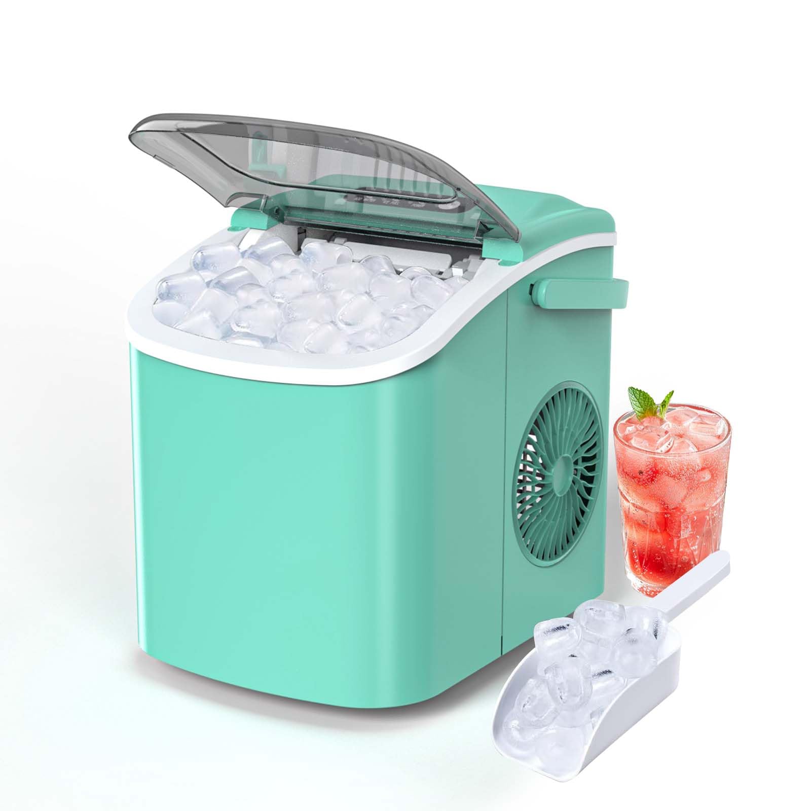 Pioch Ice Makers Countertop, Portable Ice Maker Machine With Carry Handle, 26lbs/24h, Ice Machine Self-Cleaning With Basket And Scoop For Home Kitchen Party,Green on Fridge.com - View 1