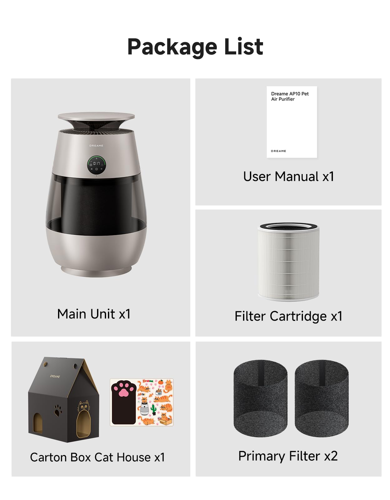 ‌Dreame Pet Air Purifier AP10 for Home Large Room, Cleans 5,386 ft² in One Hour, Smart Air Cleaner with 360° Visual Collection of Cat Hair, 3 Filters for Odor Purification, ‌Pet-Friendly Design, Glod