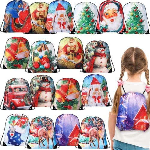 Jexine 24 Pcs Christmas Drawstring Backpack Gift Bags Bulk