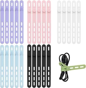 25 Pcs Silicone Cable Ties Wire Reusable Adjustable with Lock Buckle Ties High Elasticity Cord Wraps for Electrical Cords, Earphone, Phone Charger(Colorful)