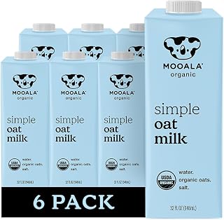 Mooala Organic Simple Oat Milk 32oz 6-Pack - 3 Ingredients Only, Shelf-Stable, No Gums Oils Fillers, Non-GMO Dairy-Free Plant Milk