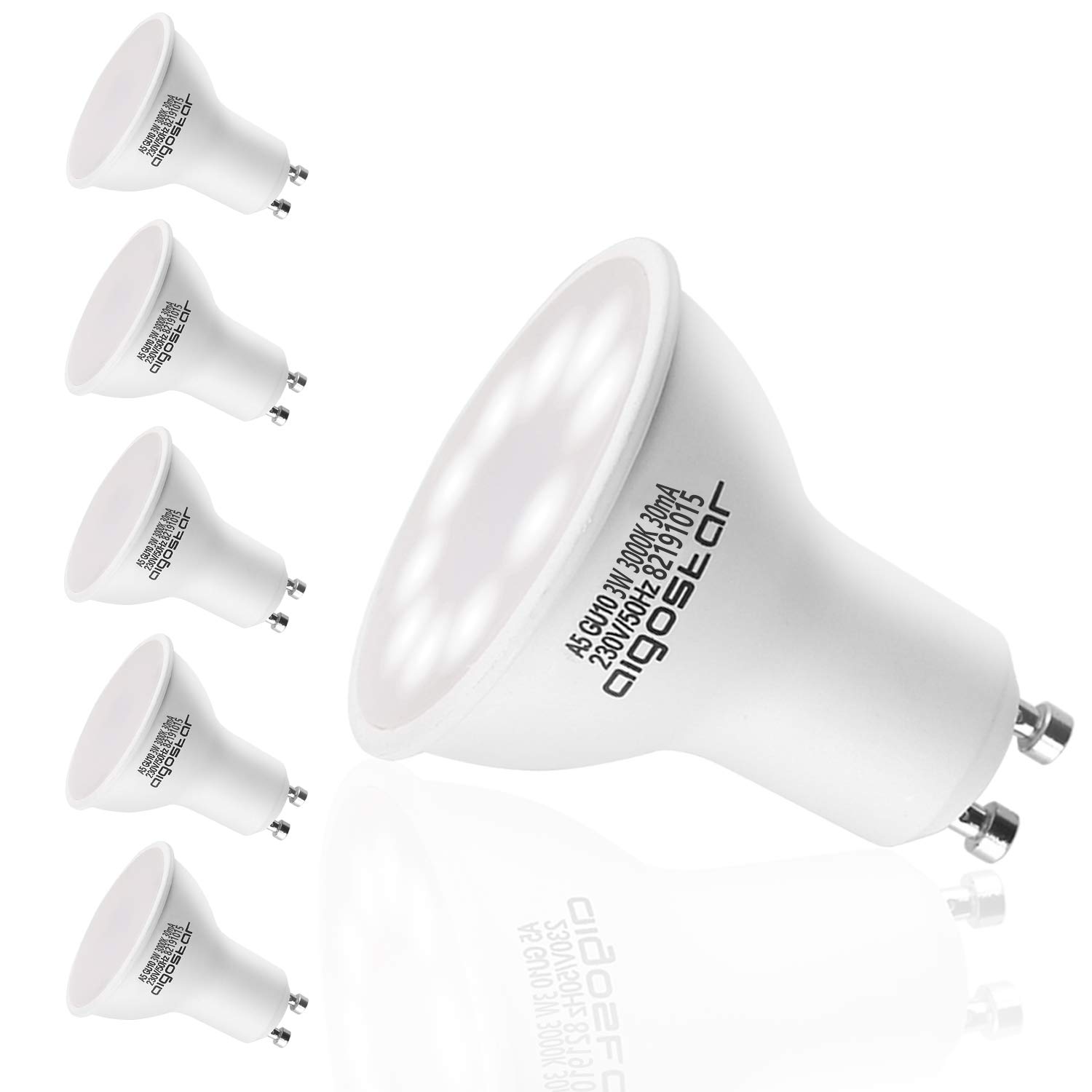 Aigostar GU10 LED Bulbs Cool White Spotlight Bulb for Ceiling, 6400K LED GU10 Daylight LED Bulbs 4W, 120°Wide Beam GU10 Energy Saving Light Bulb, 260lm LED Downlight Bulbs, 26W Equivalent, 5 Pack
