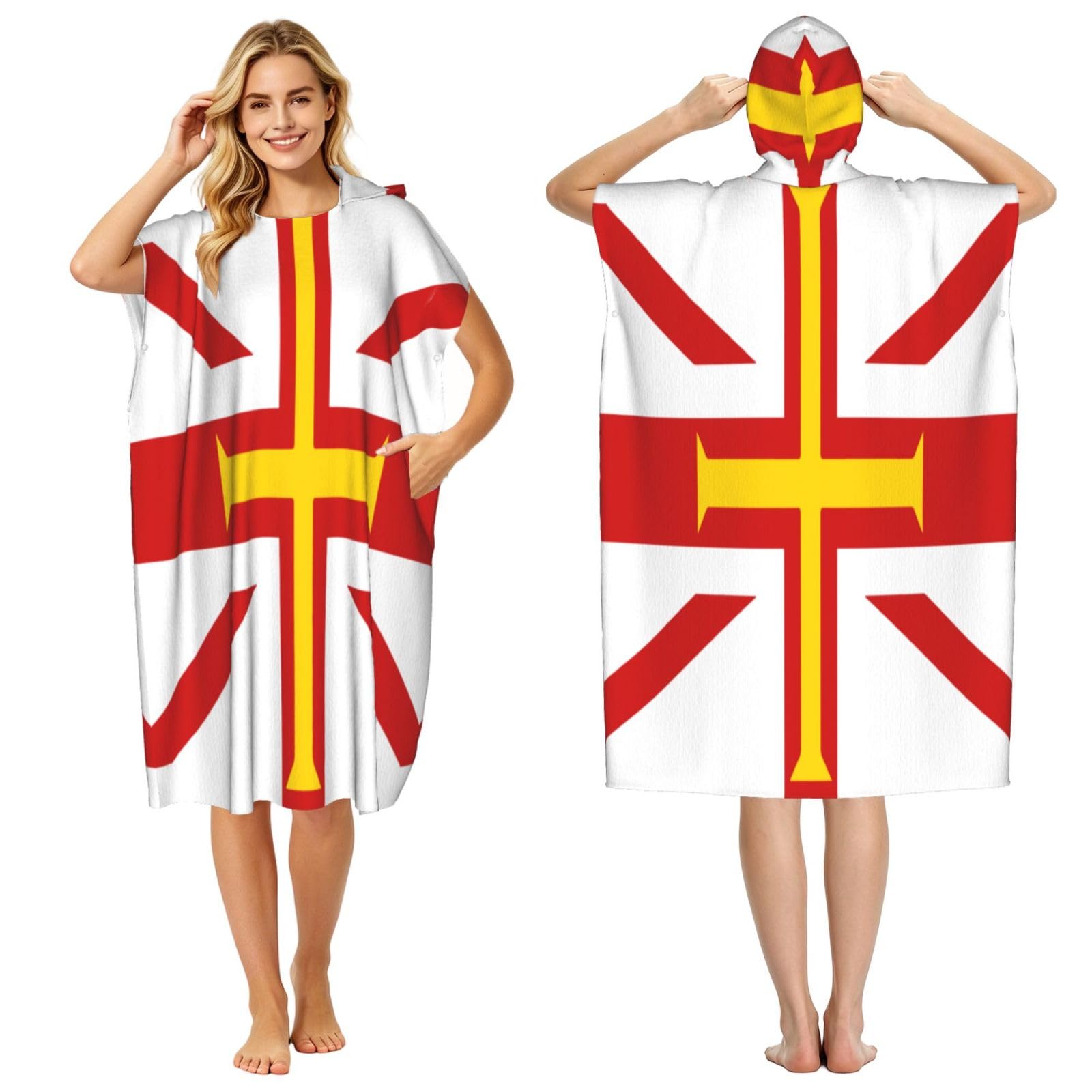 DTHKJNLSF Flag Of Guernsey Islands Adult Hooded Beach Poncho Towel