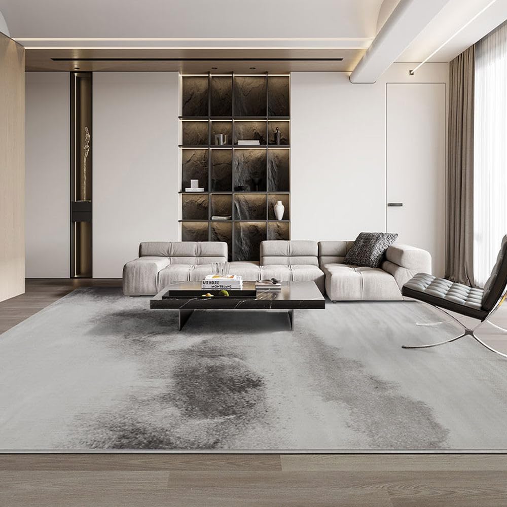 Tapis de salon gris lavable en machine | Solution sol propre et doux pour chambre