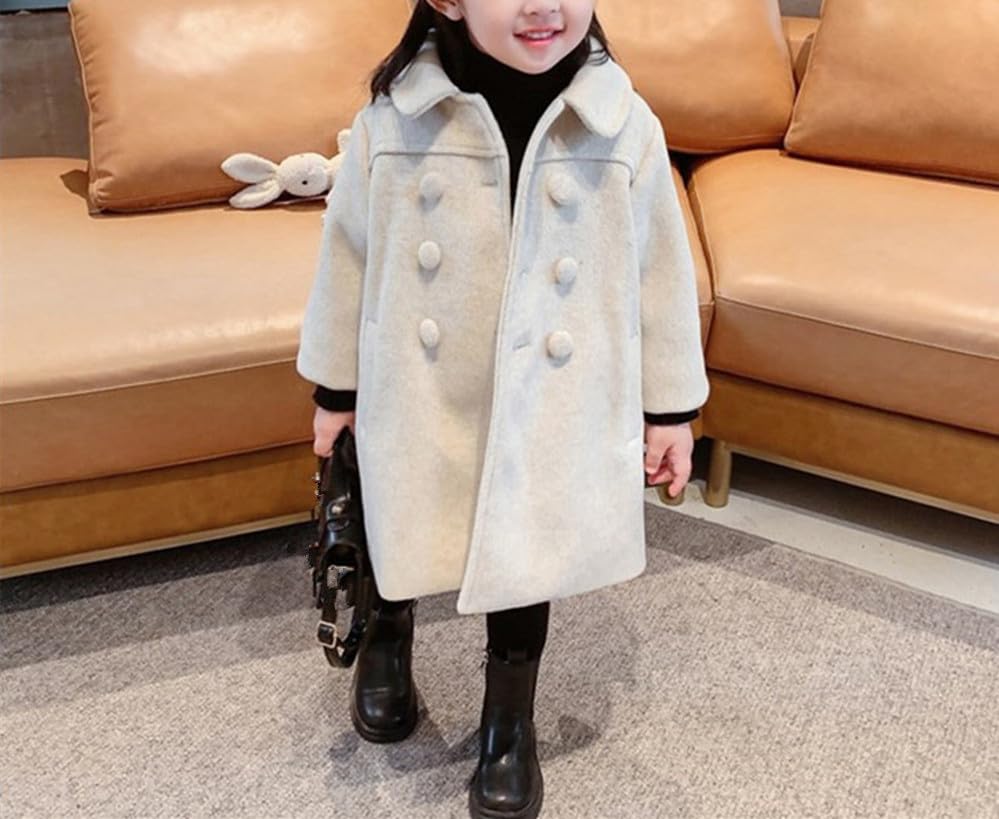 Toddler Baby Girl Warm Thickened Lapel Long Sleeved Loose Mid-Length Jacket Double Breasted Classic Dress Coat2