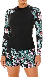 JadeRich Women Two Piece Rash Guard Long Sleeve Swimsuit UV UPF50+ Swim Shirt Bathing Swimwear with Short Bottom