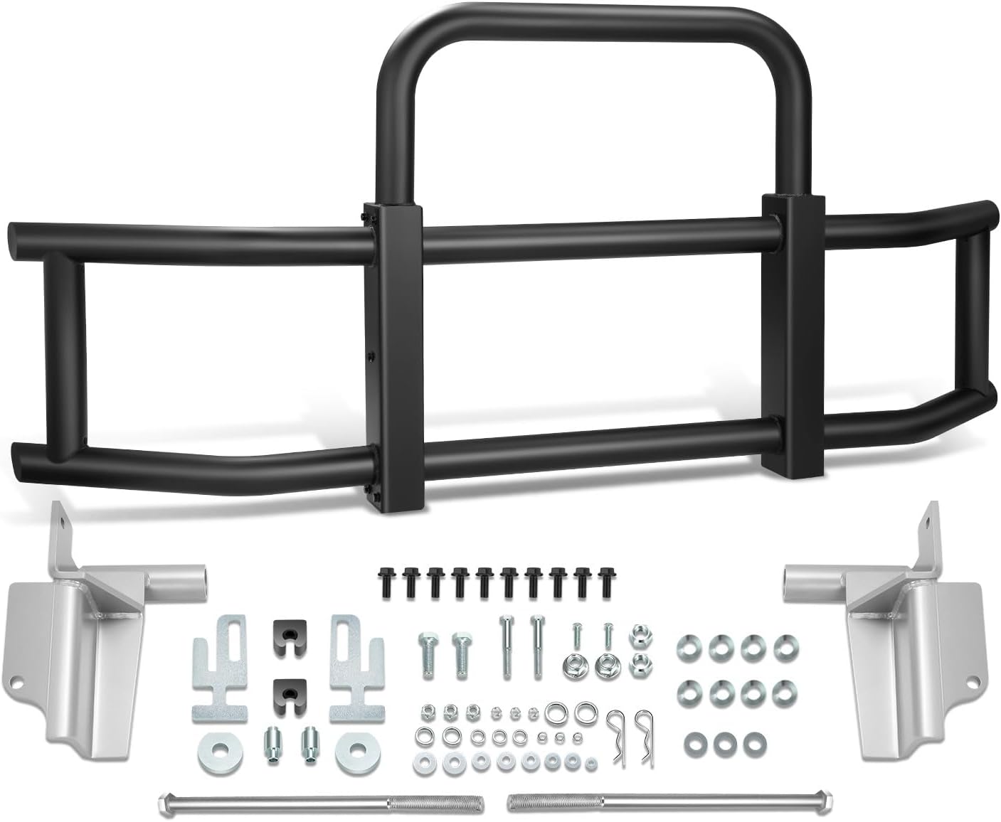 DNA MOTORING Front Bumper Brush Bull Bar Deer Guard Compatible with Freightliner Cascadia 2008-2017, 3mm Thick Iron Tubing, Powdercoated Matte Black, DG-G-002-BK+BKIT-DG-004