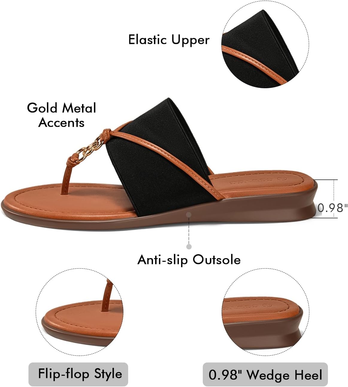 Coutgo Womens Flip Flops Wedge Sandals Dressy Beach Summer Flats Comfortable Slip on Stretch Slippers Shoes - Image 5