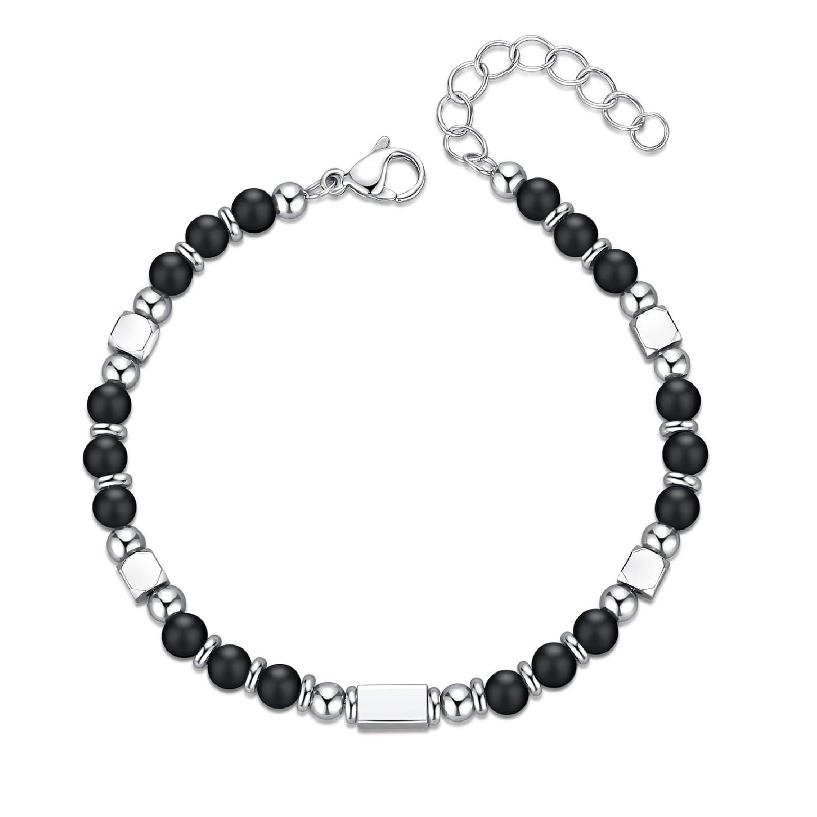 Lilbitty Pulsera de turmalina negra, pulsera de piedras preciosas para hombre y mujer, pulsera de perlas de turmalina de obsidiana auténtica, joyas de acero inoxidable, para elegancia con estilo