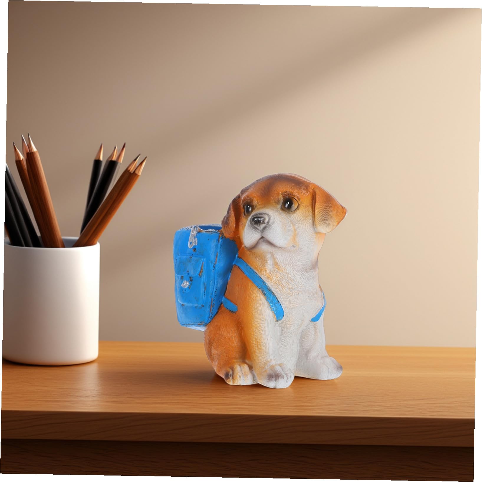 Portalápices de Resina Azul Forma de Perro, Organizador de Escritorio