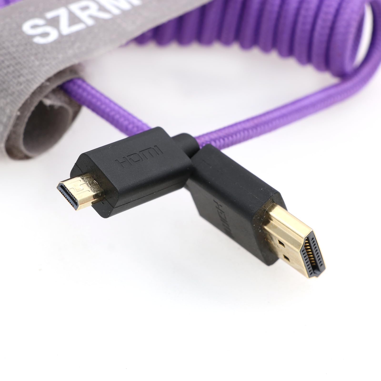 SZRMCC 8K 2.1 Micro HDMI to HDMI High Speed Coiled Braided Cable for GoPro Hero 3/4 Canon EOS M5 Sony A6000 A7III RX10 Nikon B500 Z6 Raspberry Pi 4 Atomos Ninja 2 Monitor - Image 3