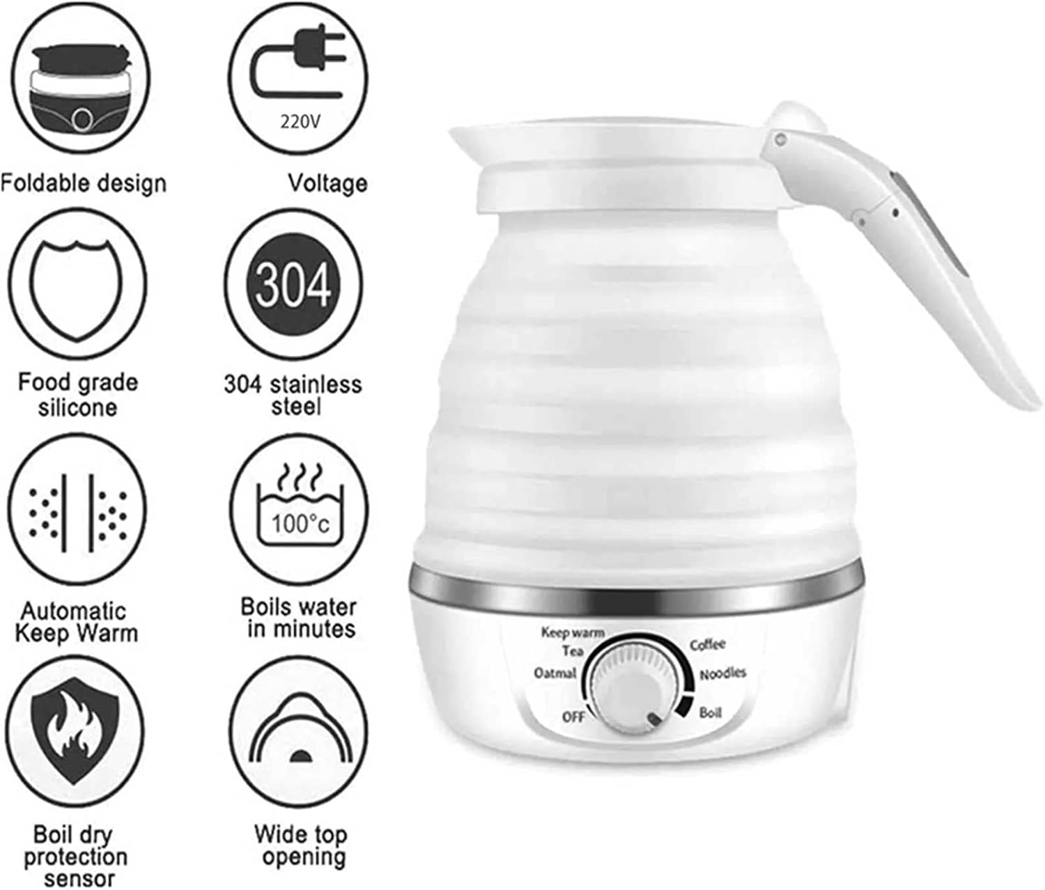 Kettle Electric 600ml Silicone Mini Portable Fold Thermostat Kitchen Home Travel Business Keep Warm Automatic Power Off