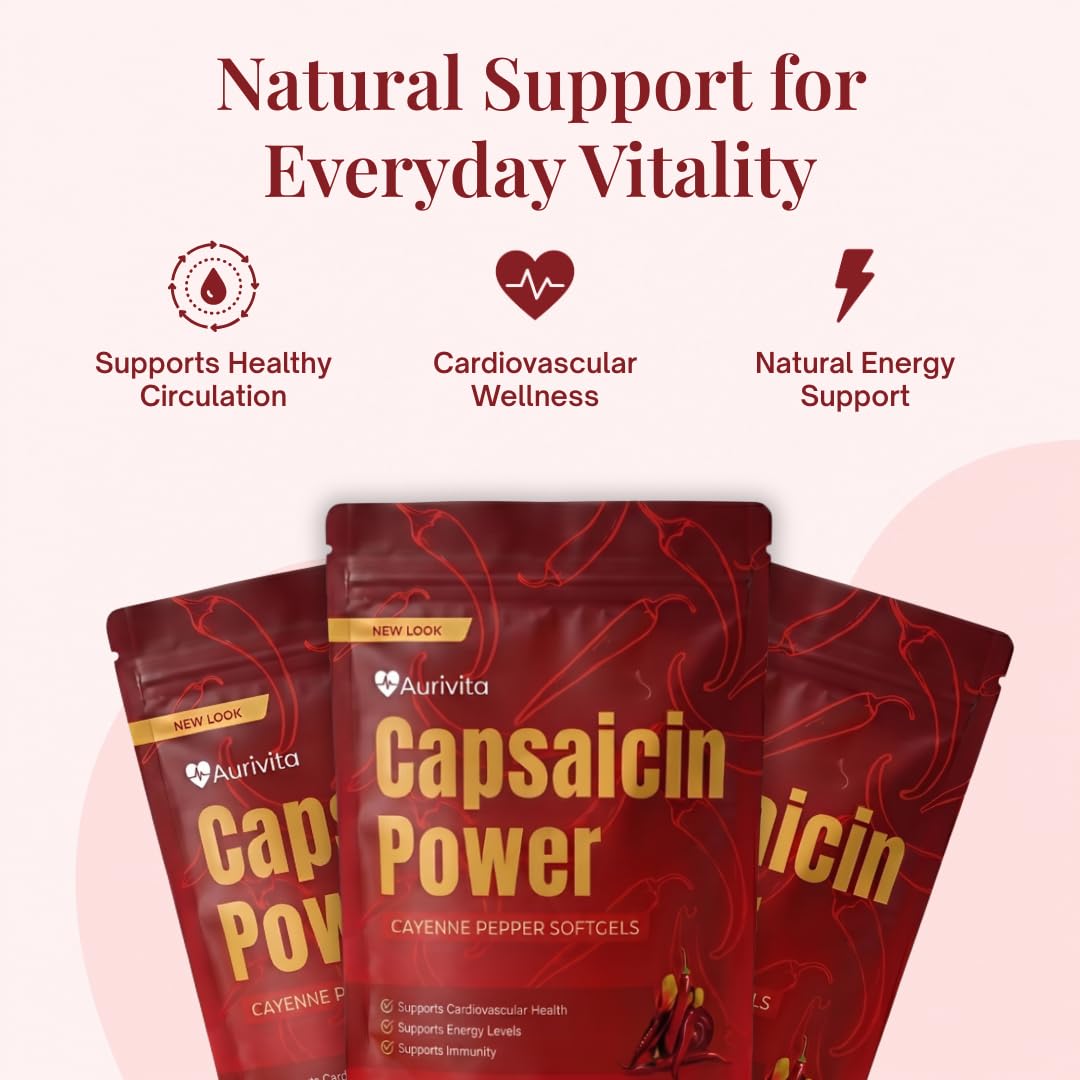 Aurivita Cayenne Pepper Capsules 180 Softgels - Cayenne Pepper Capsaicin Supplement with Vitamin E D3 & K2, Beetroot & Turmeric, Supports Circulation & Daily Energy — Amazon image 3