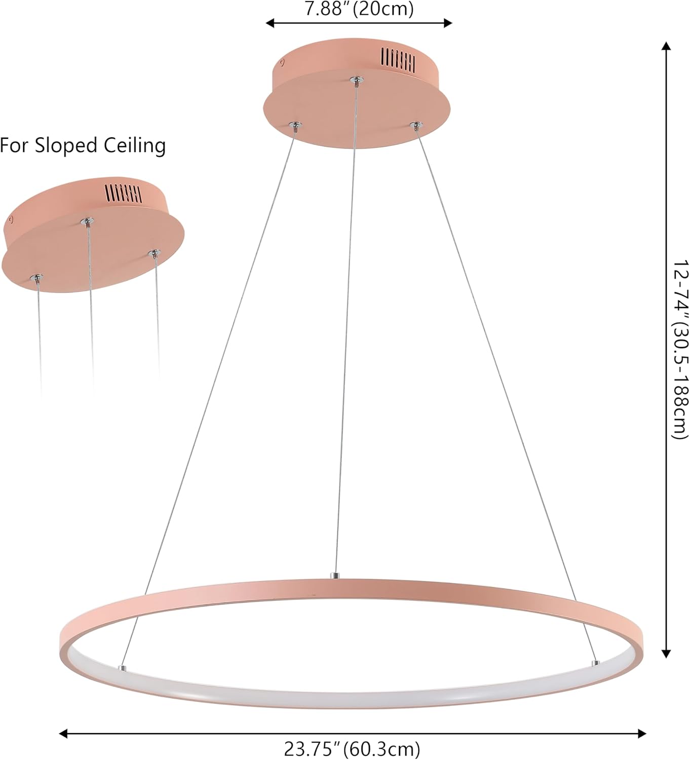 JONATHAN Y 23.75" Matte Pink Modern Integrated LED Pendant Light, Dimmable Round Hoop Chandelier for Kitchen Island, Dining Room, Adjustable Height Metal Hanging Light (JYL7203B)