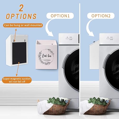 Miniatura 6 de Juego de contenedor magnético para pelusa y hojas para secadora para lavandería, cubo de basura de madera de granja con tapa y secadora, caja