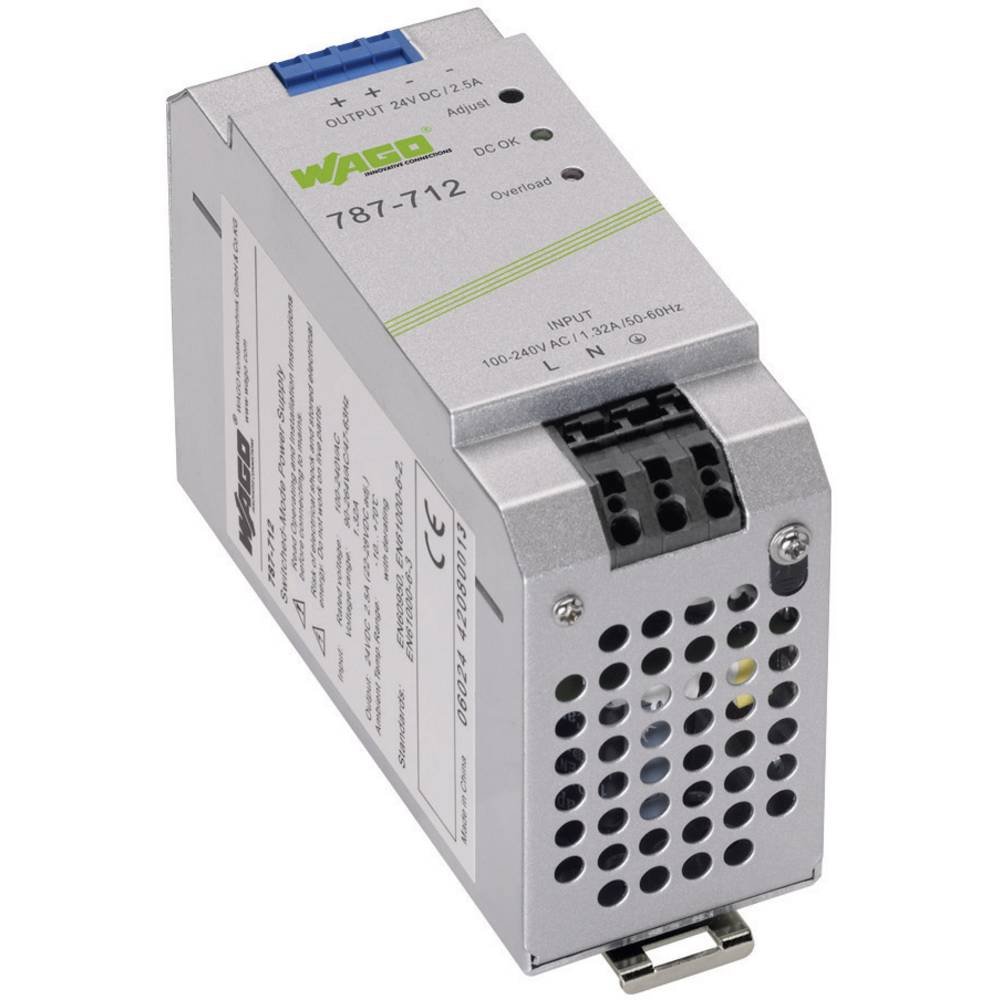 Wago 787-712 unité d'alimentation d'énergie 60 W Gris - Unités d'alimentation d'énergie (60 W, 85 - 264 V, 47 - 63 Hz, ≤ 0.7 A (230 VAC); ≤ 1.2 A (115 VAC), Passif, 20 ms)