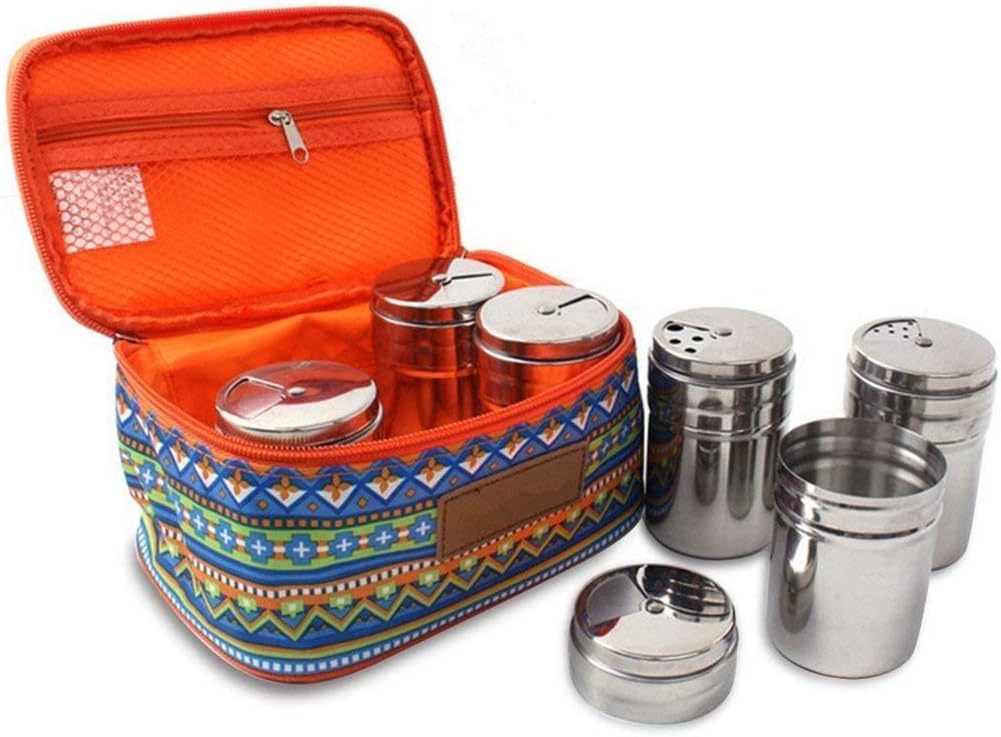 Gracelaza Set of 6 Spice Jars Stainless Steel Spice Containers Salt Sugar Pepper with Rotating Cover and Packing Bag for Kitchen Cooking Barbecue