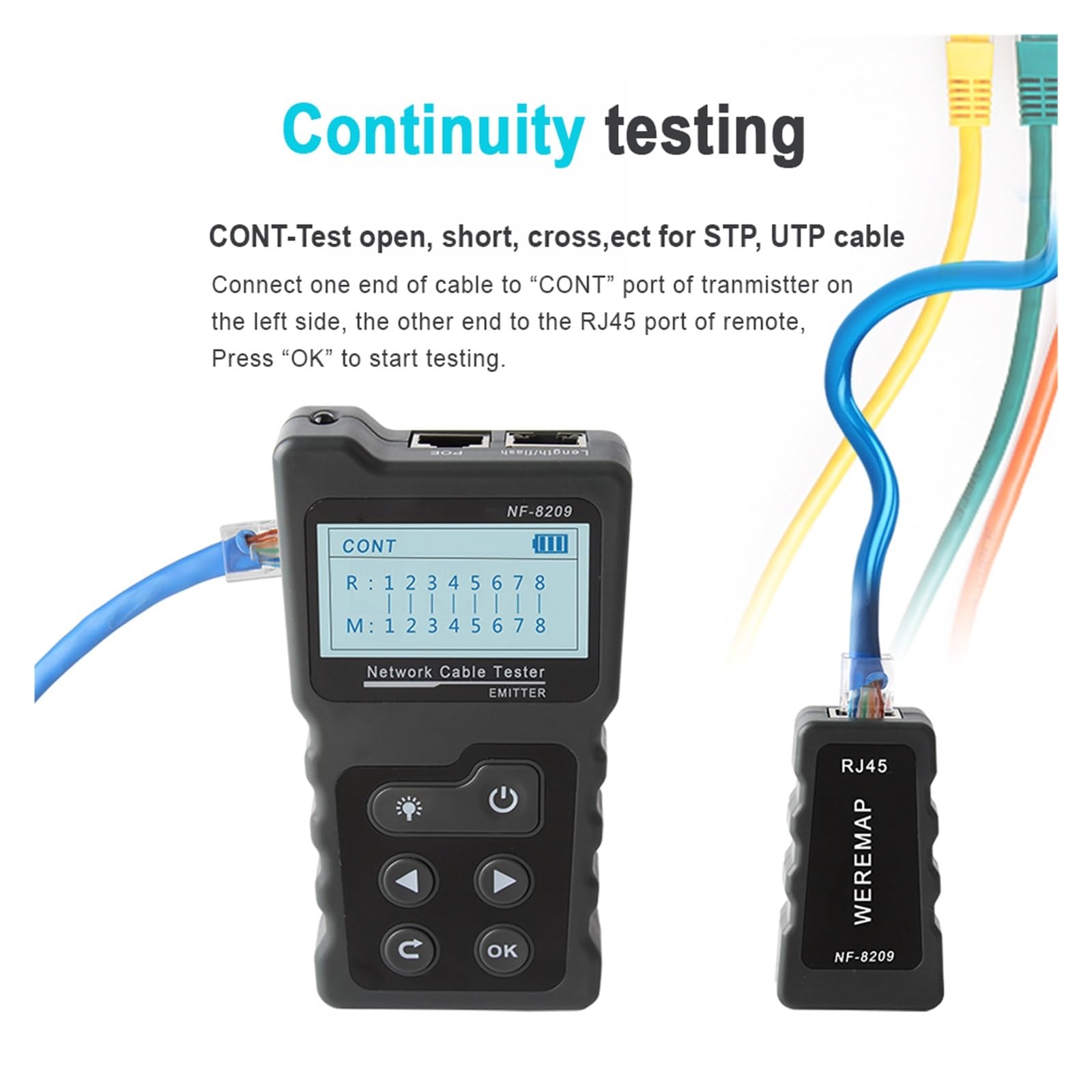 Tester światłowodowy, NF-8209 lokalizator kabli Tester pomiaru wyświetlacza Lan, narzędzia sieciowe wyświetlacz LCD zmierz długość Tester mapy przewodów
