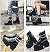 CYNLLIO Fashion Block Heel Platform Chain Combat Ankle Booties Women's Lace up Studded Motorcycle Boots Mid Calf Goth Boots