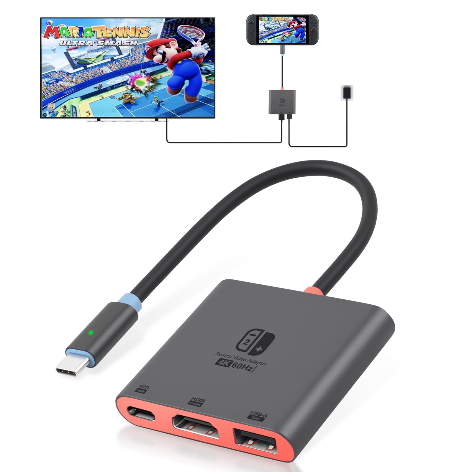 ELUTENG Docking Station pour Nintendo Switch 2, Adaptateur USB C vers HDMI 4K 3 en 1 USB C HUB avec USB 3.0 et Charge Rapide PD 100W Switch TV Dock pour MacBook Pro/Air, pour iPad
