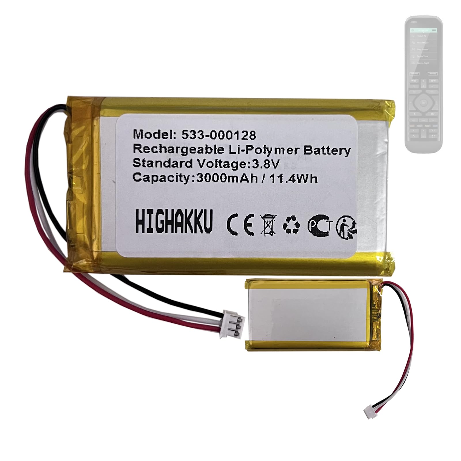 Batería de repuesto HIGHAKKU 533-000128 para Logitech Harmony 950/Elite