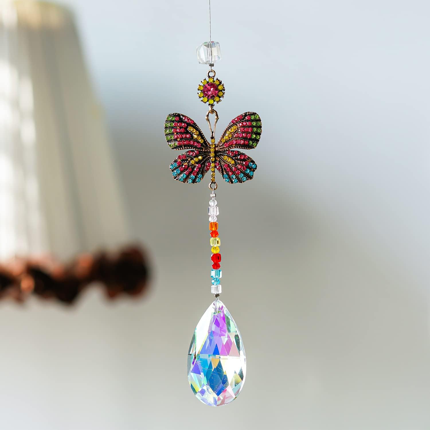 Hanging Butterfly Shaped Suncatcher Crystals, Glass Teardrop Prism Rhinestones Sun Catchers, Rainbow Maker Pendant Indoor Window Home Car Decor Gift - Image 4