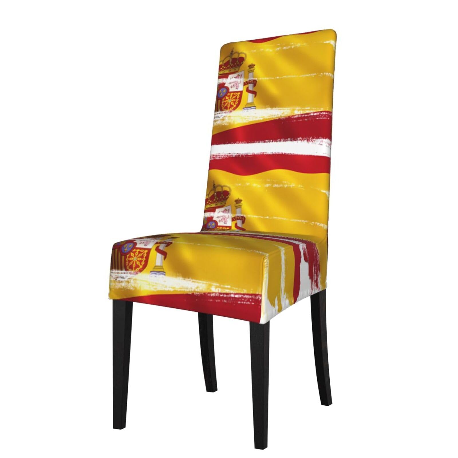 YYHWHJDE Spain Flag Prints Dining Chair Throw Covers – Stretchable Polyester Blend Protects Your Chairs with Easy Style & Easy Care