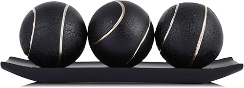 XMGZQ Juego de bandeja decorativa pequeña y bolas de orbes, bolas decorativas doradas con cuencos de centro de mesa para mesa de café, sala de