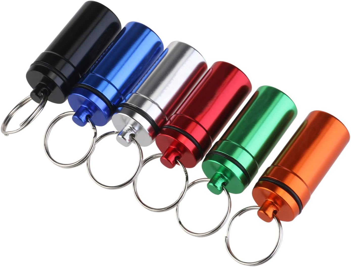 6pcs Waterproof Pill Holder Box Case Bottle Keychain Container Aluminum