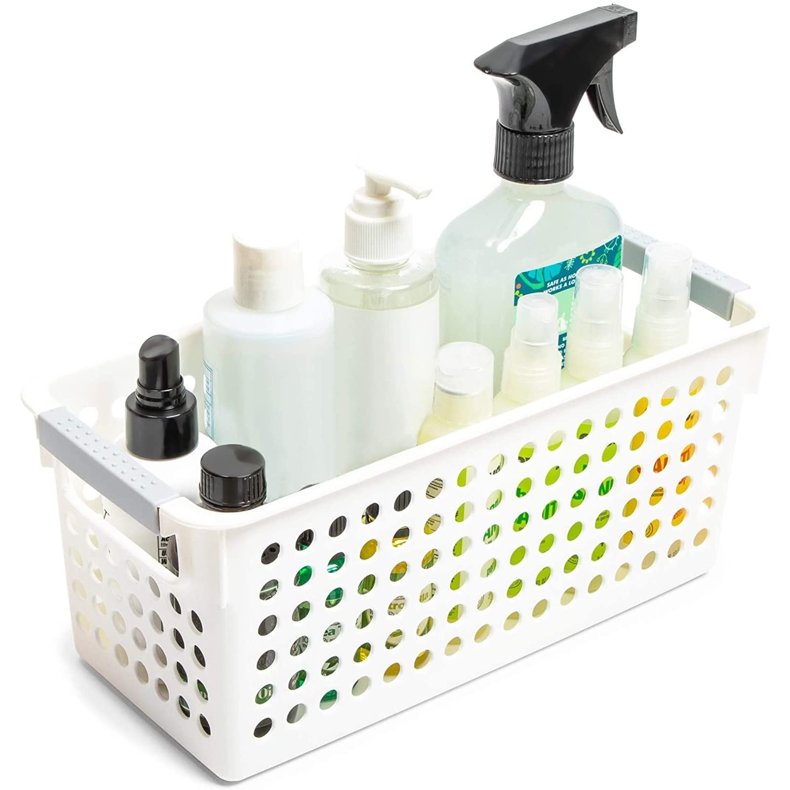 4 Pack White Plastic Baskets for Organizing, Narrow Storage Bins with Gray Handles, Small Nesting Containers for Shelf, Kitchen, Bathroom, Laundry, Office (5 In)