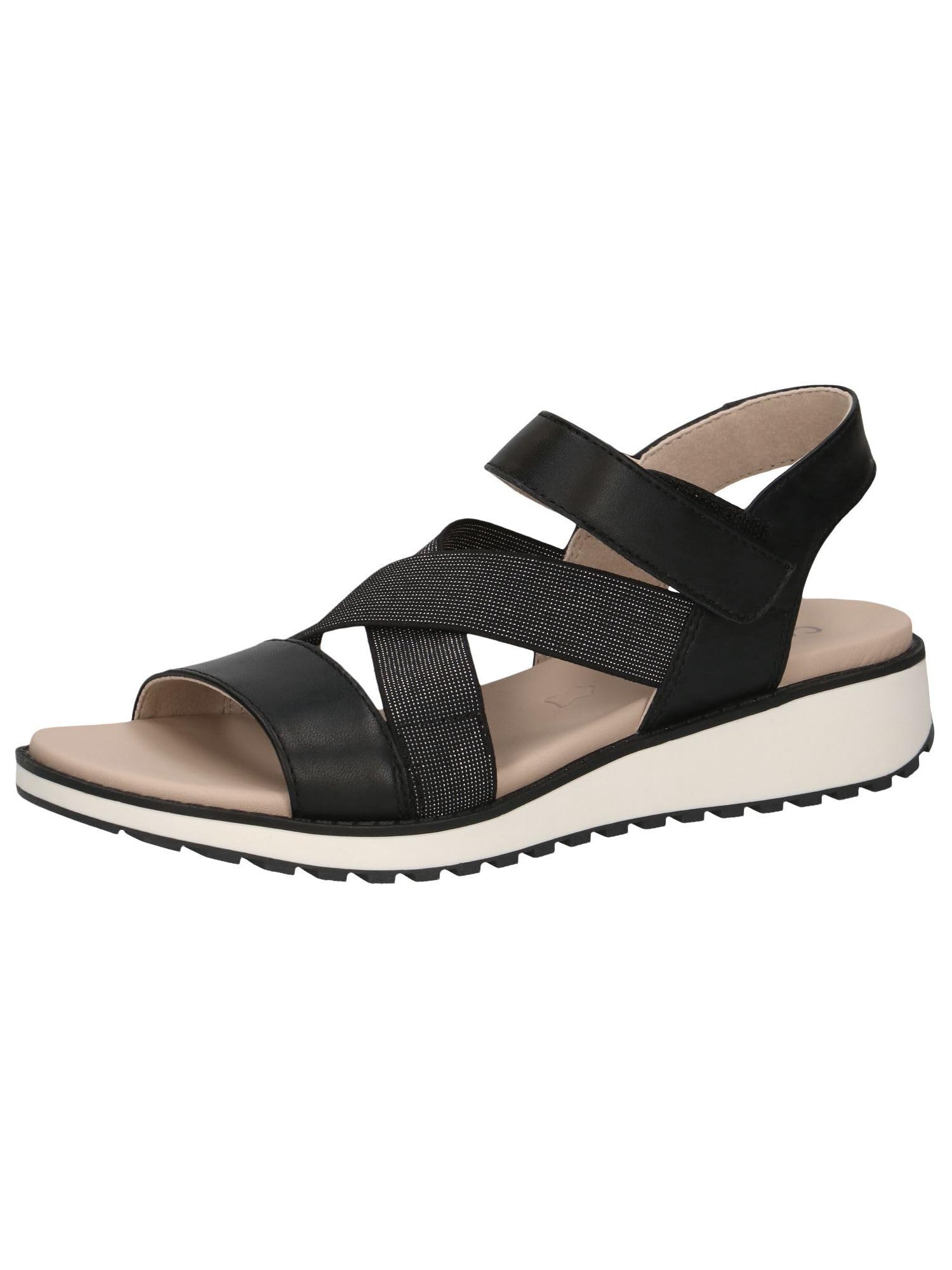 CAPRICE Women Sandals flat with Hook-and-Loop Closure Elastic, Black (Black Nappa), 3.5 UK
